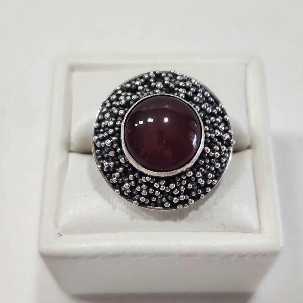 Unique Round Carnelian Stone With Multiple Sterli… - image 1